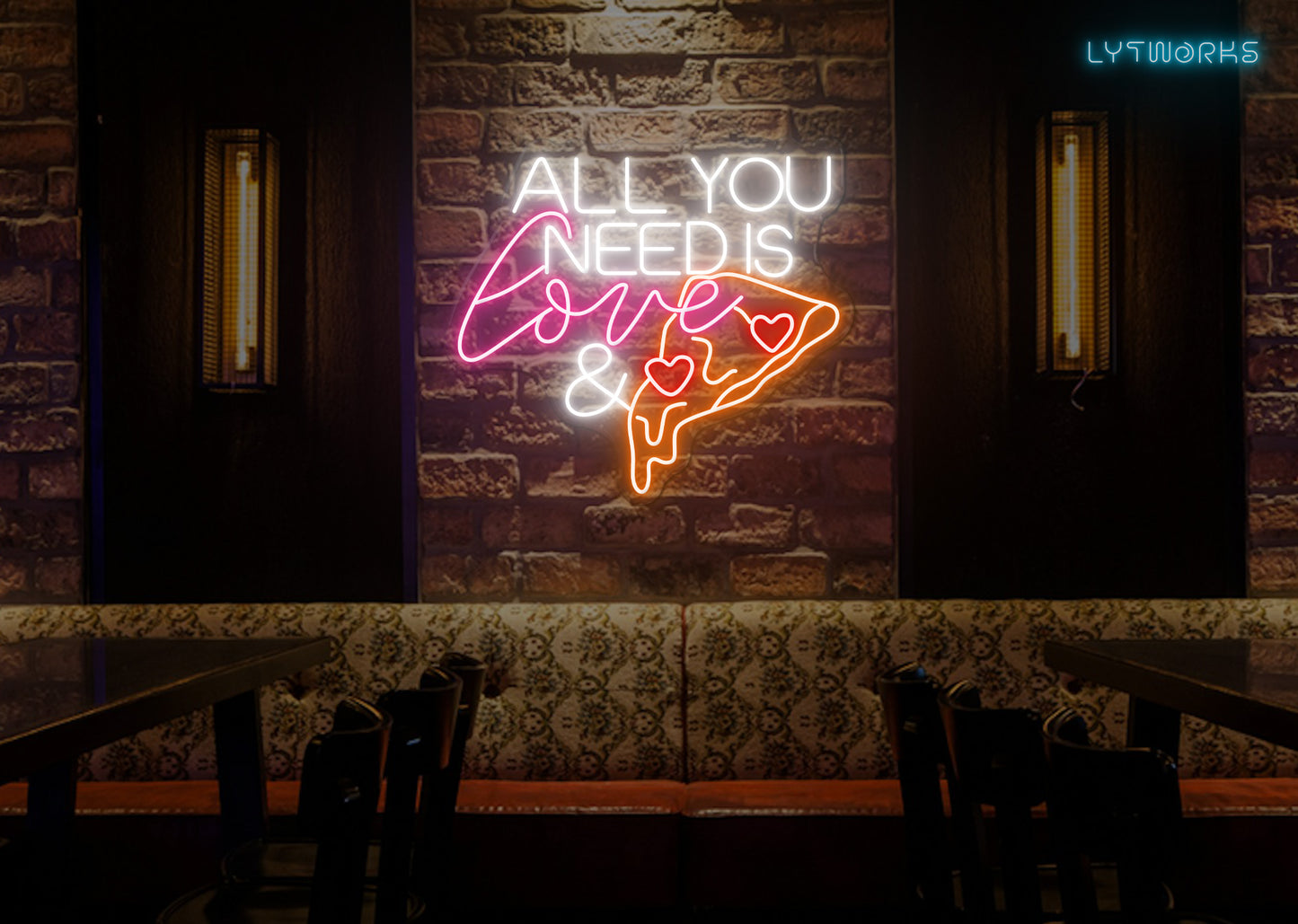 Neon "All you need is Love and Pizza"