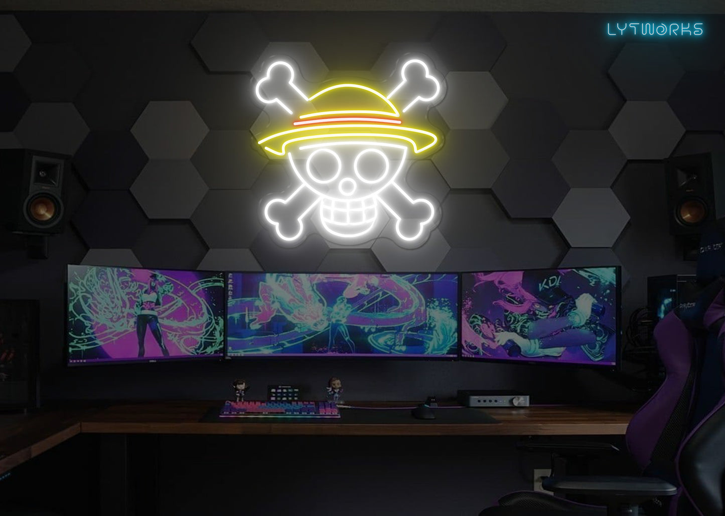 Neon One Piece Straw Hat Jolly Roger