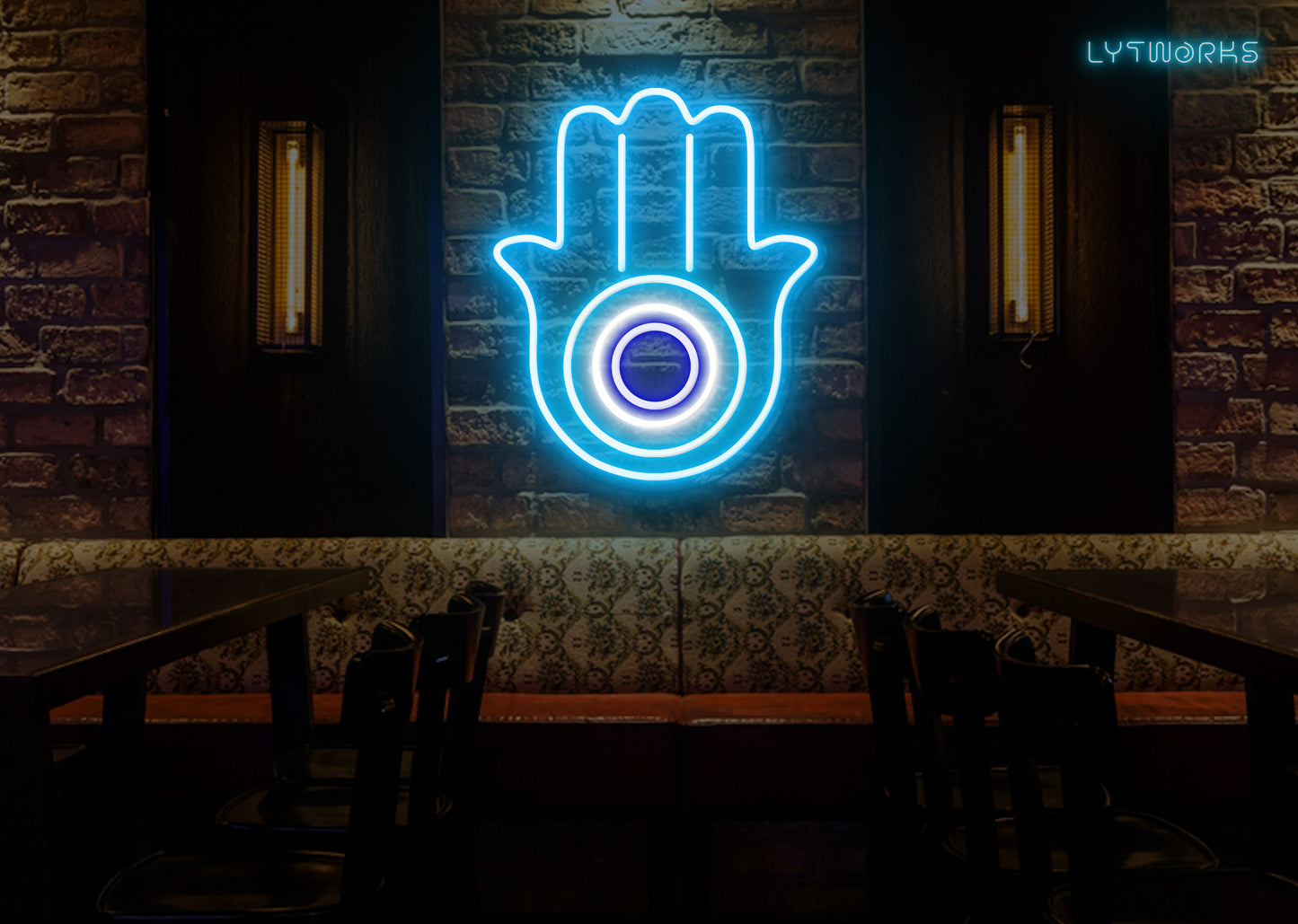 Neon Hamsa Hand and Evil Eye