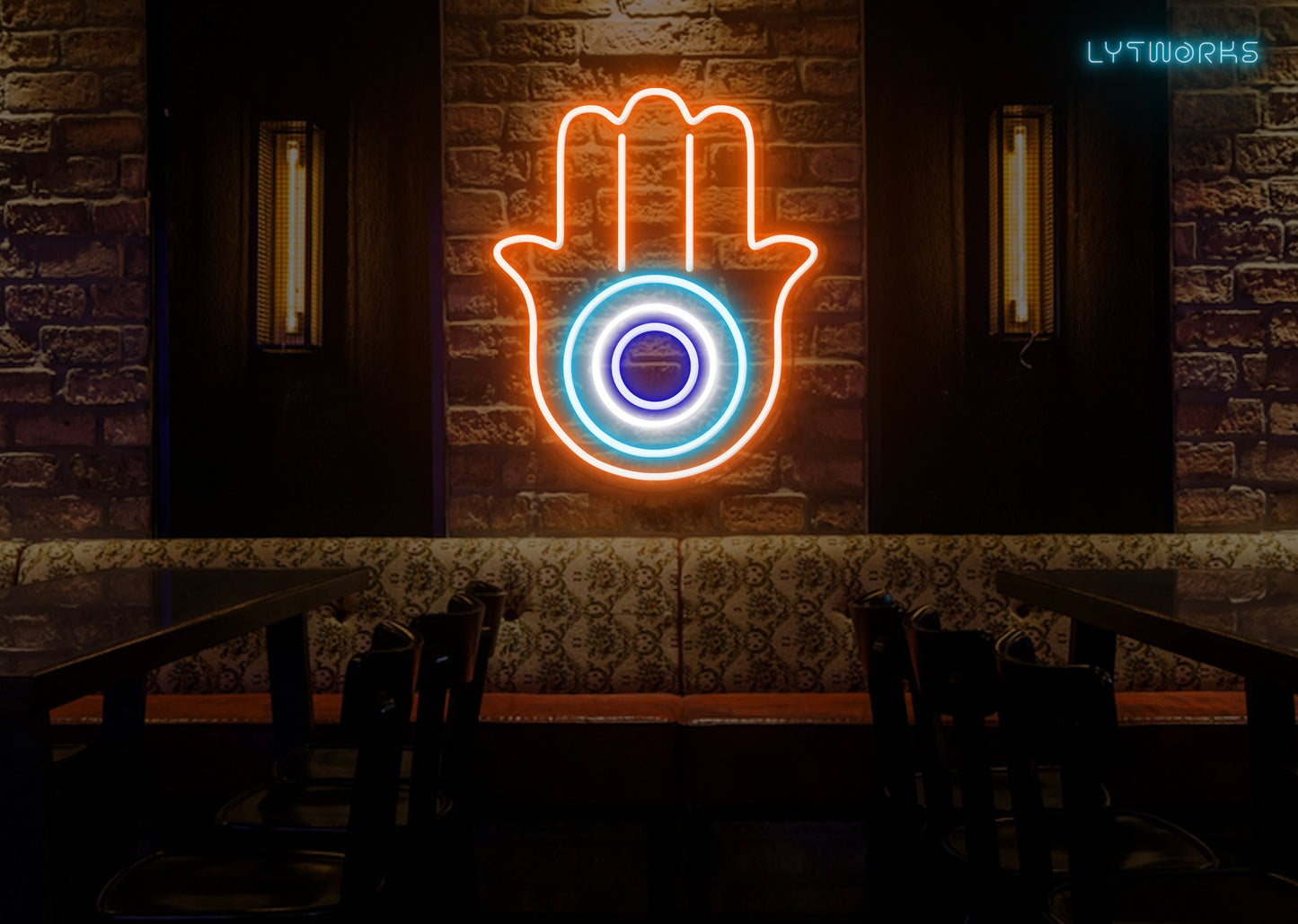 Neon Hamsa Hand and Evil Eye