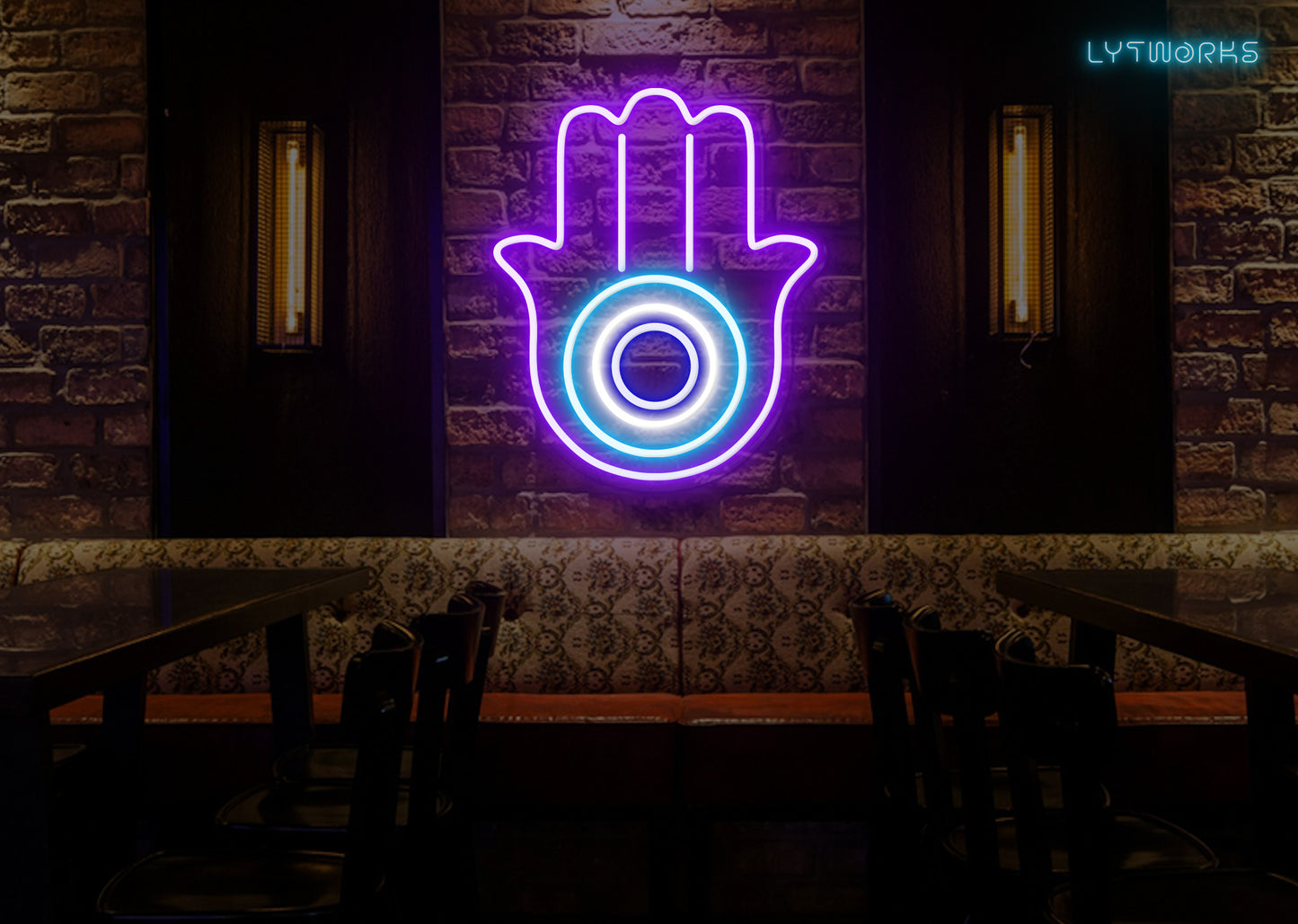 Neon Hamsa Hand and Evil Eye