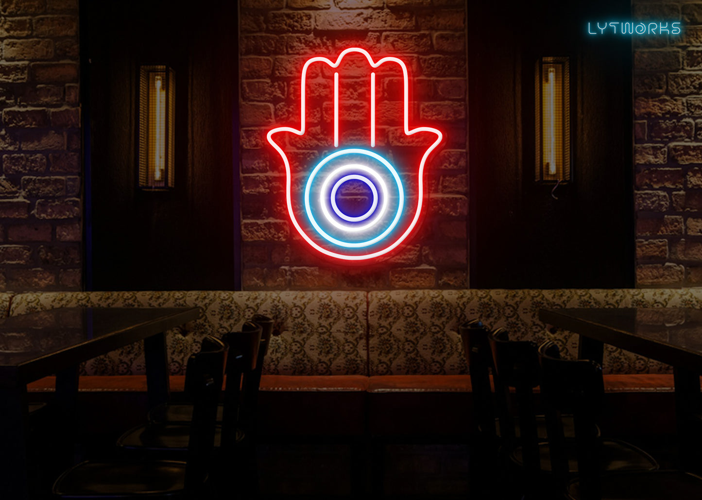 Neon Hamsa Hand and Evil Eye