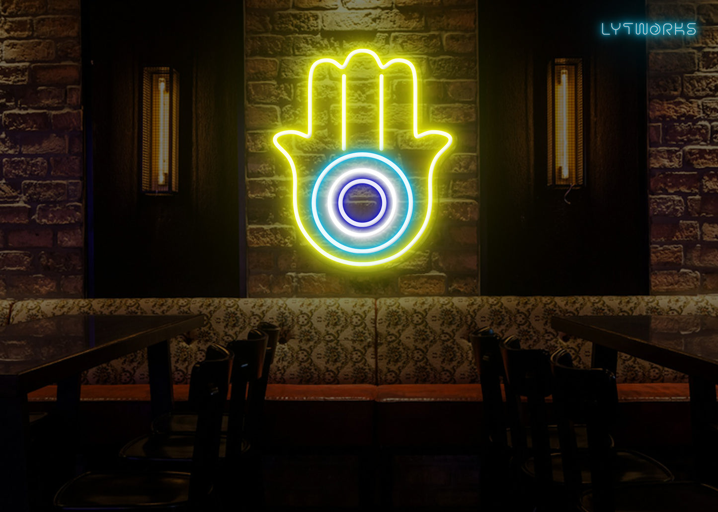Neon Hamsa Hand and Evil Eye