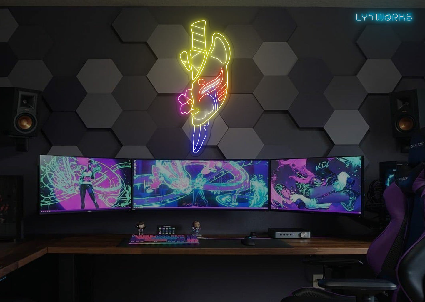 Neon Kitsune Fox Spirit Mask