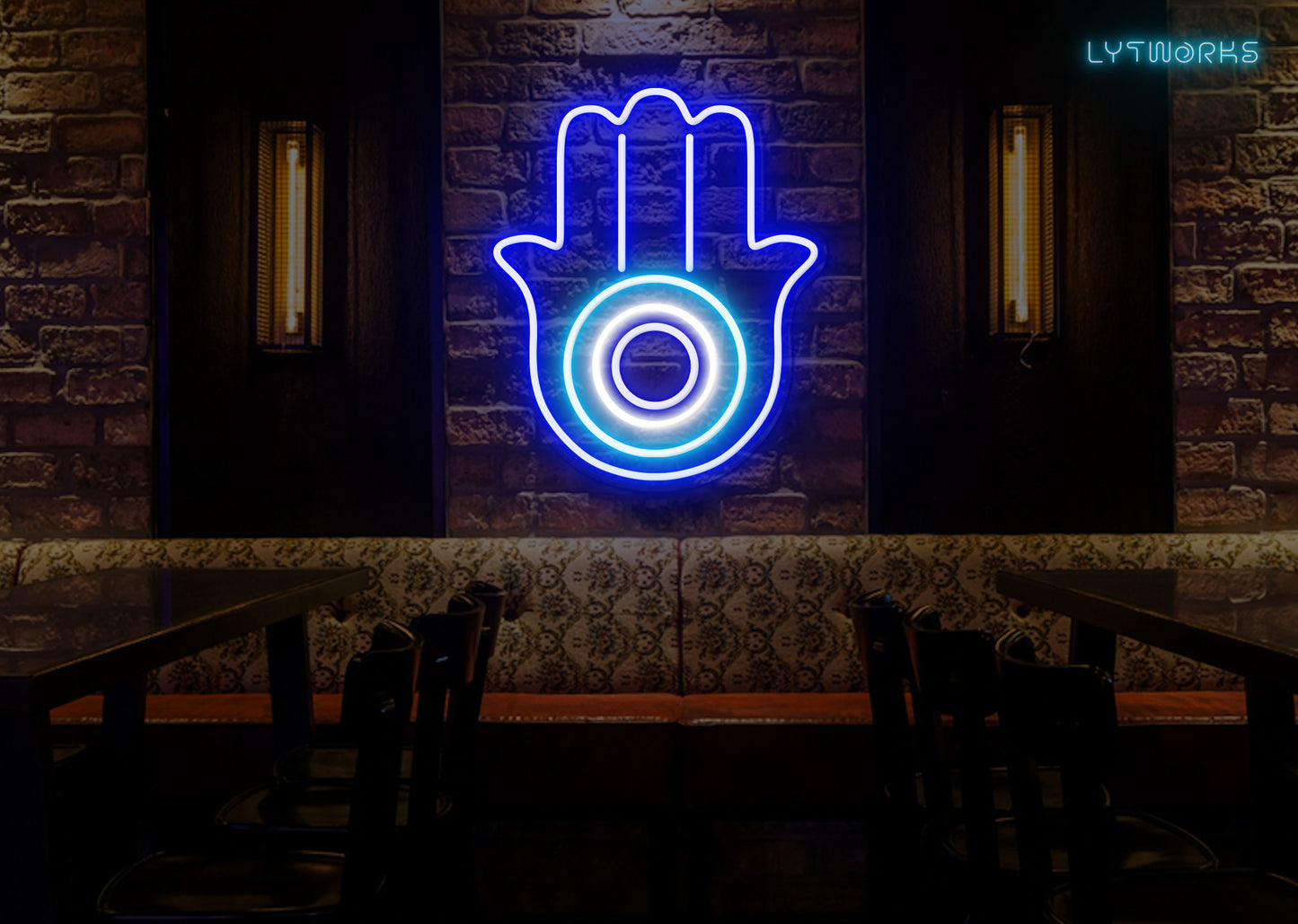 Neon Hamsa Hand and Evil Eye