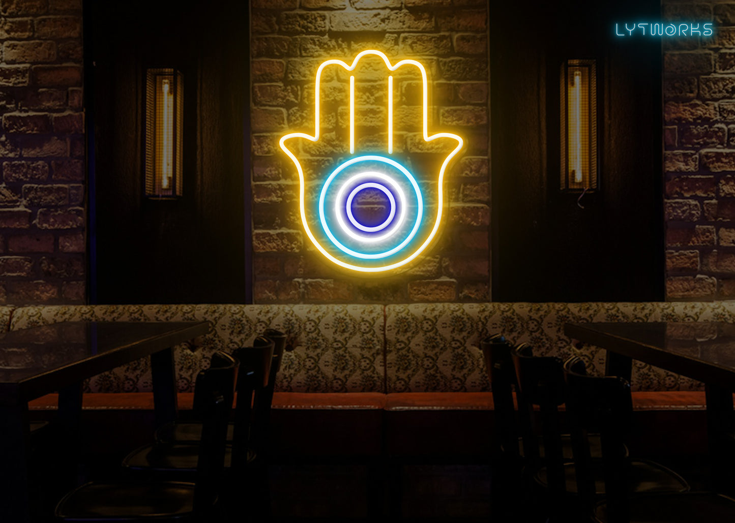 Neon Hamsa Hand and Evil Eye