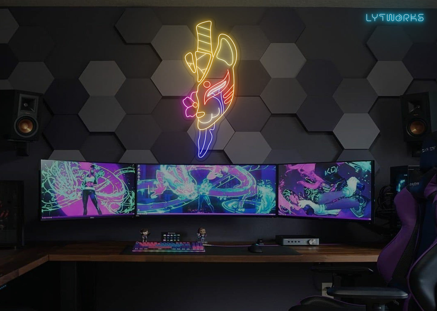 Neon Kitsune Fox Spirit Mask