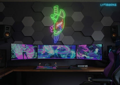 Neon Kitsune Fox Spirit Mask