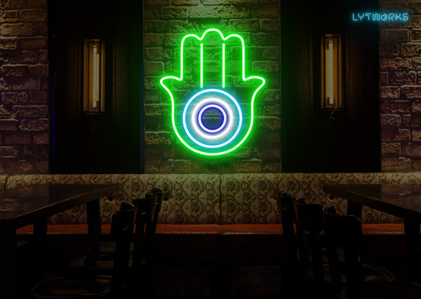 Neon Hamsa Hand and Evil Eye