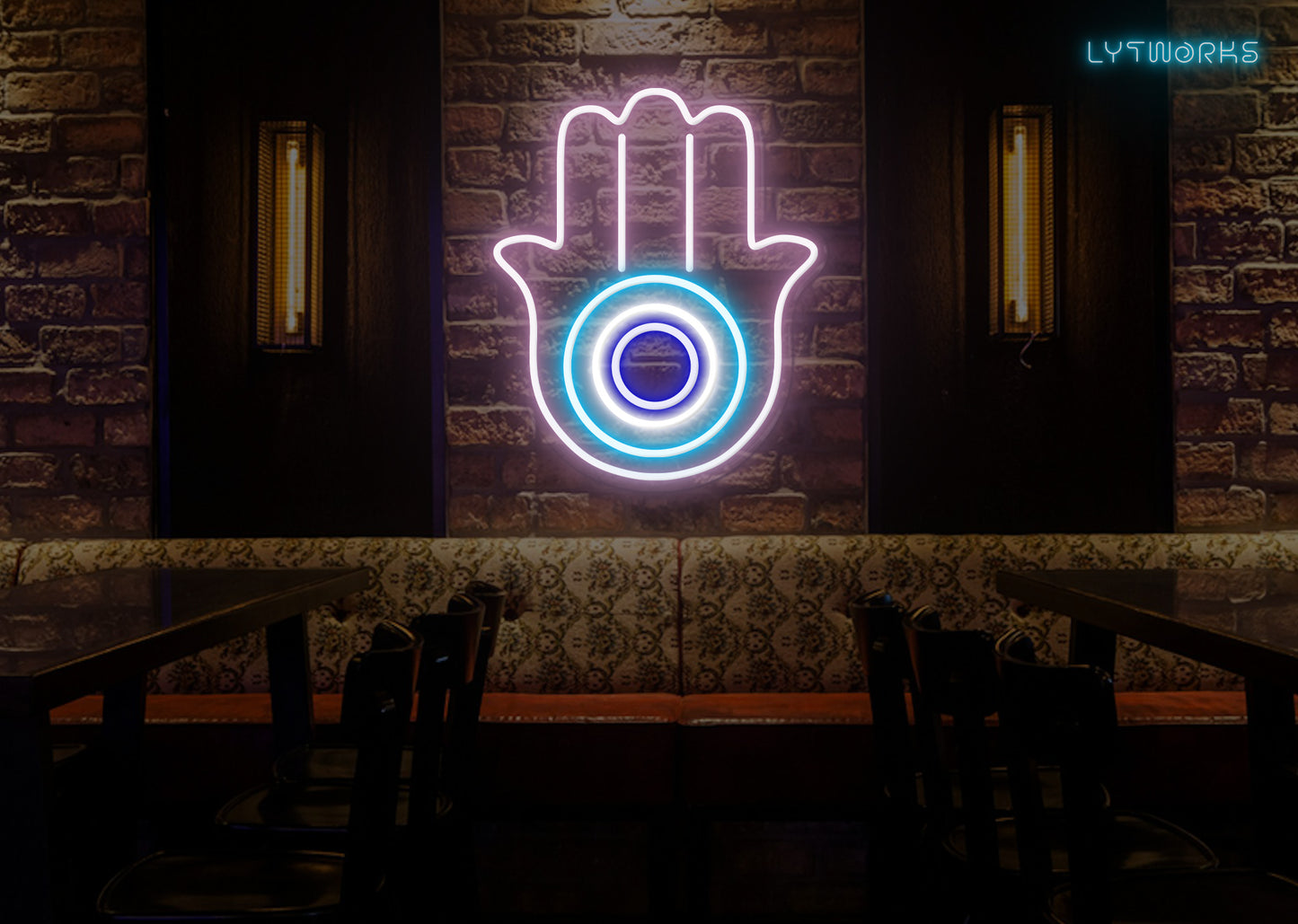 Neon Hamsa Hand and Evil Eye