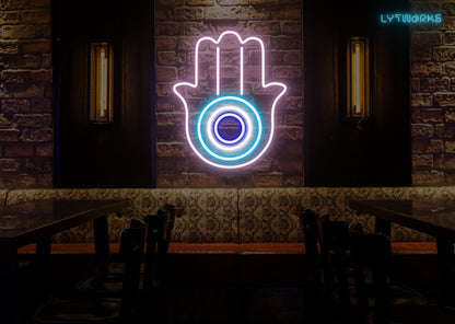 Neon Hamsa Hand and Evil Eye