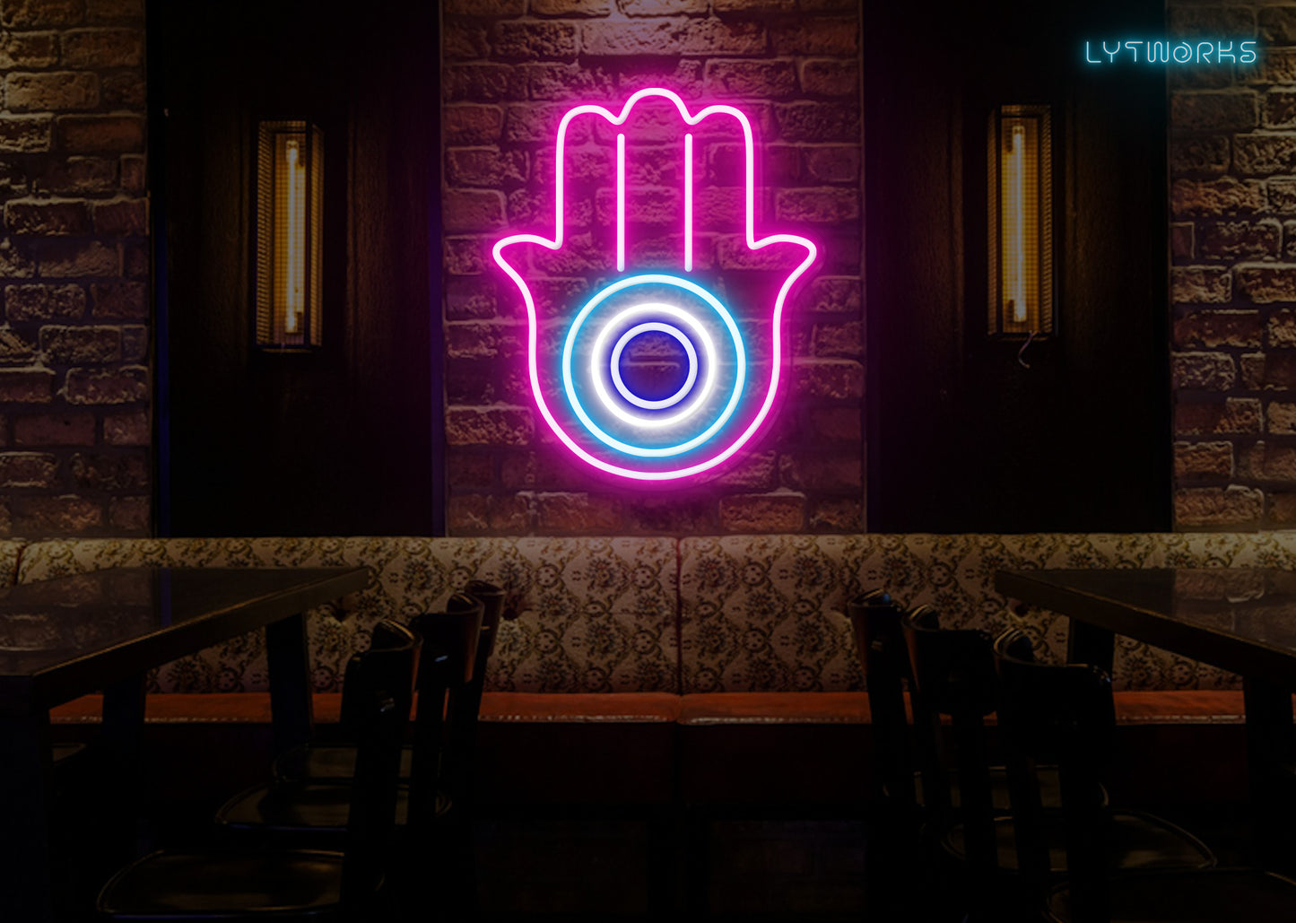 Neon Hamsa Hand and Evil Eye