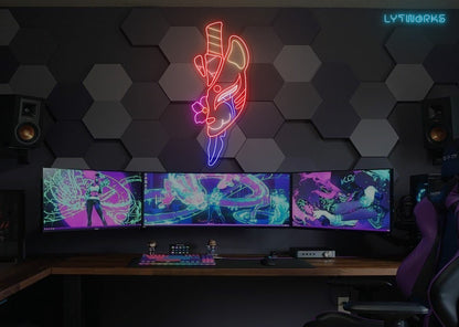 Neon Kitsune Fox Spirit Mask