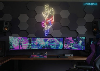 Neon Kitsune Fox Spirit Mask