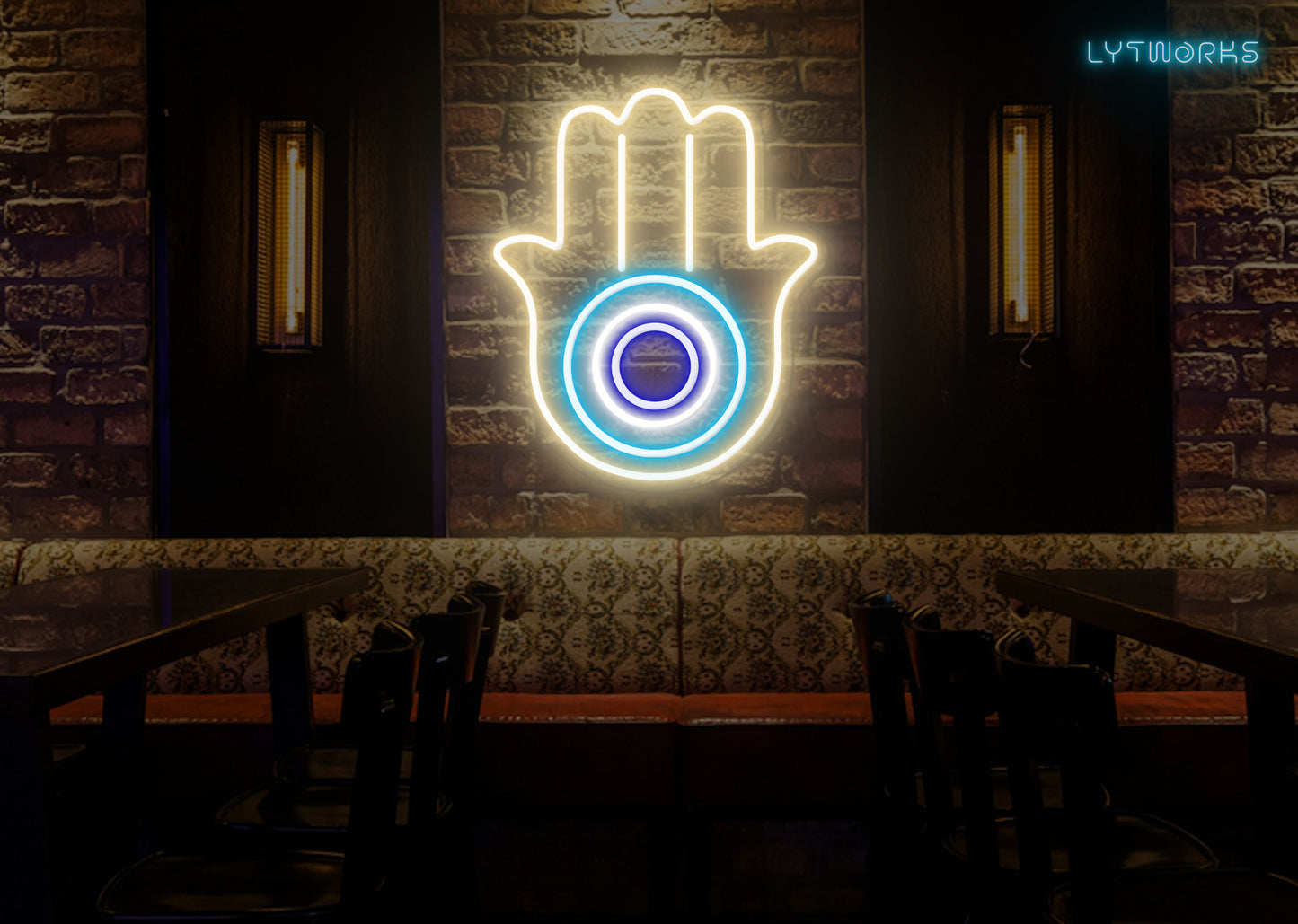 Neon Hamsa Hand and Evil Eye