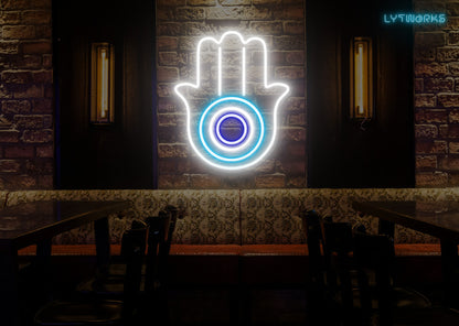 Neon Hamsa Hand and Evil Eye