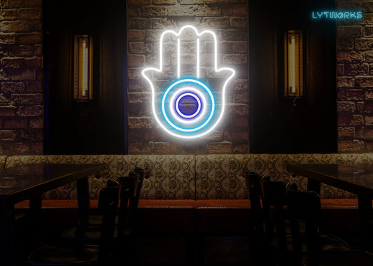 Neon Hamsa Hand and Evil Eye